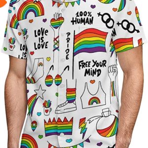 Gay Pride Love Is Love Lesbian LGBTQ Support Pride Month Rainbow Hawaiian Shirt