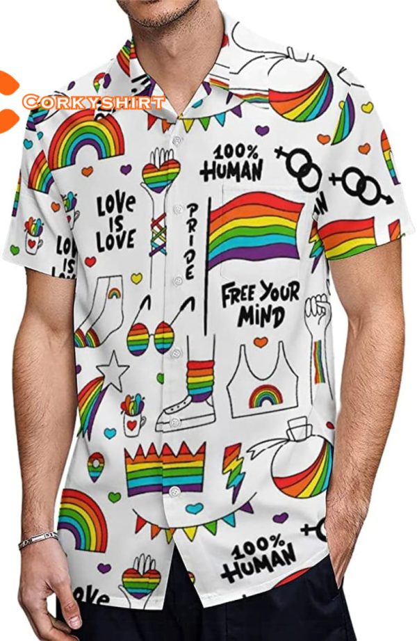 Gay Pride Love Is Love Lesbian LGBTQ Support Pride Month Rainbow Hawaiian Shirt