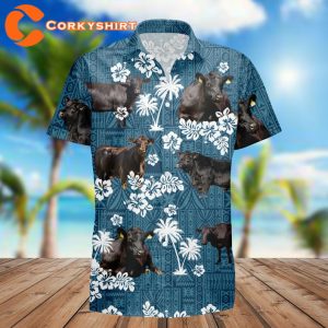 Hereford Cattle Black Angus Cow Aloha Floral Hawaiian Shirt