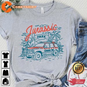 Jurassic Park Entrance With Tour Jeep Line Art Vintage Shirt