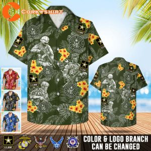 Military Veteran Floral Tropical Branch Beach Party Hawaiian Shirt
