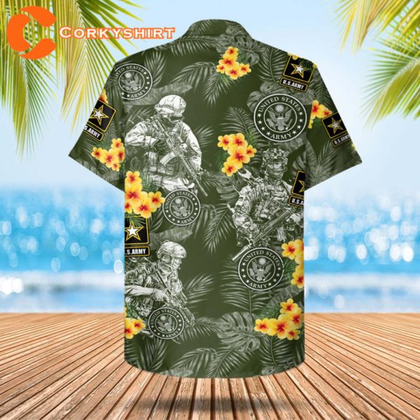 Military Veteran Floral Tropical Branch Beach Party Hawaiian Shirt