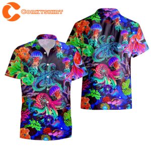 Neon Octopus Tropical Vintage Inspired Octopus Lover Hawaiian Shirt