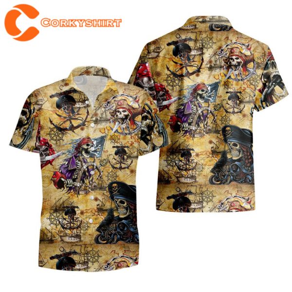 Pirates Skull Hawaii Skeleton Dead Mans Amazing Pirate Aloha Shirt