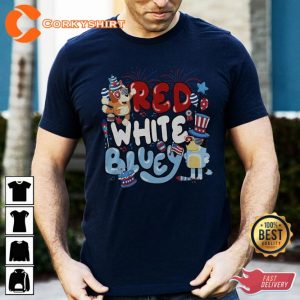 Red White Bluey And Bingo 4th July Independence Day Bluey Fireworks 4th July Celebration Tee