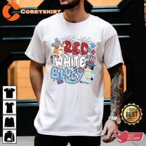 Red White Bluey And Bingo 4th July Independence Day Bluey Fireworks 4th July Celebration Tee