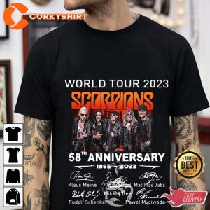 Scorpions World Tour 2023 58th Anniversary 1965 2023 Signatures Designed T Shirt
