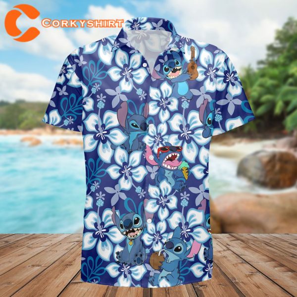 Stitch Beach Blue Monster Tropical Hot Summer Hawaiian Shirt