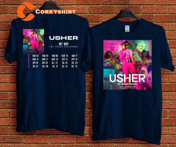 Usher Tour 2023 My Way The Vegas Residency Music Concert 2 Side Shirt