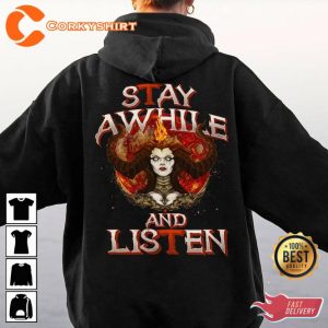 Vintage Diablo IV 2 Sides Stay Awhile and Listen T-Shirt