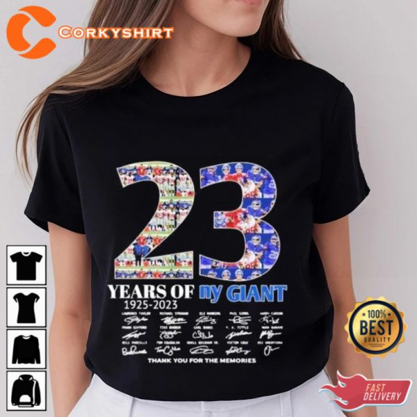 23 Years Of Ny Giant 1925 2023 Thank You For The Memories Signatures T-Shirt