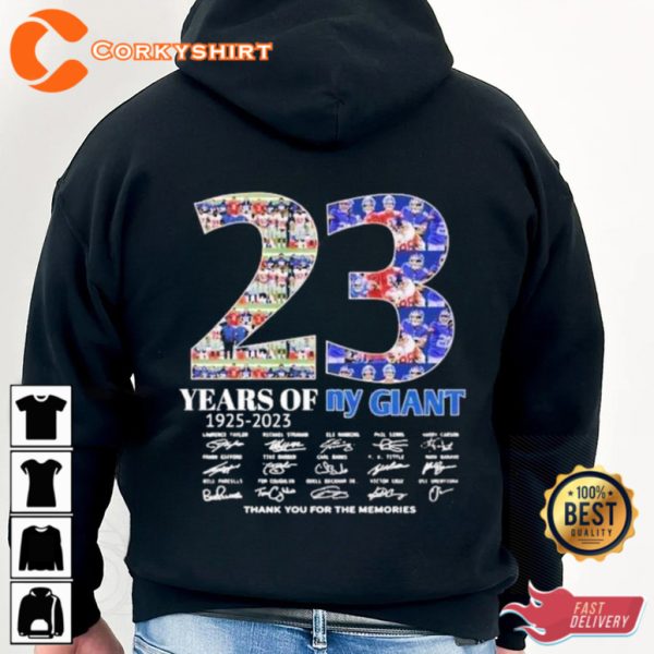 23 Years Of Ny Giant 1925 2023 Thank You For The Memories Signatures T-Shirt