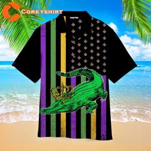 Alligator Mardi Gras Hawaiian Shirt