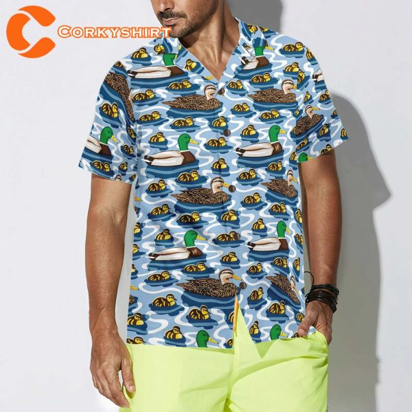 Arctic Blue Rouen Duck Family Swimming Hawaiian Shirt