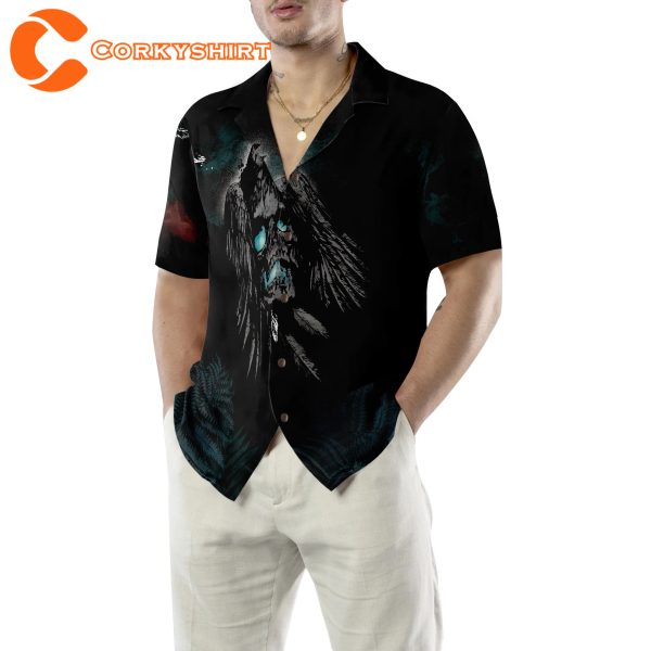 Artistic Gothic Crow Skull Goth  Black Hawaiian Shirt