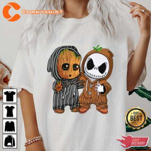 Baby Groot And Jack Skellington Costume Best Friends Cutie T-Shirt