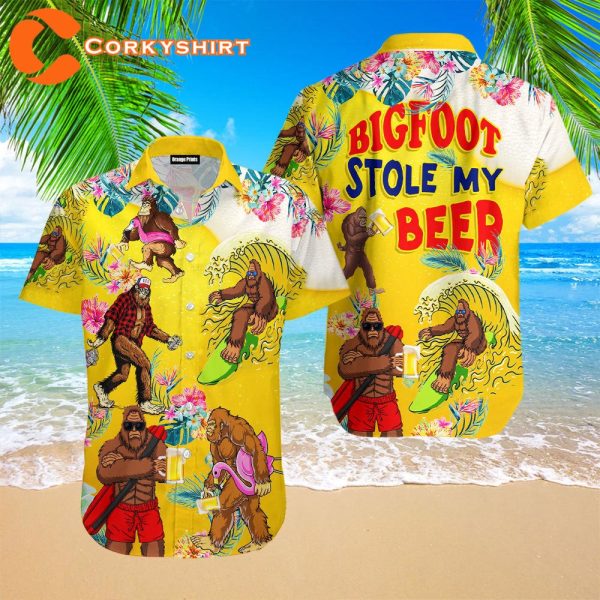 Bigfoot Stole My Beer Lover Tropical Funny Aloha Hawaiian Shirts