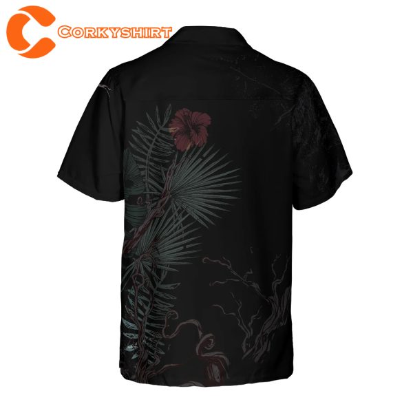 Black Artistic Gothic Skull With Flowers Goth Hawaiian Shirt