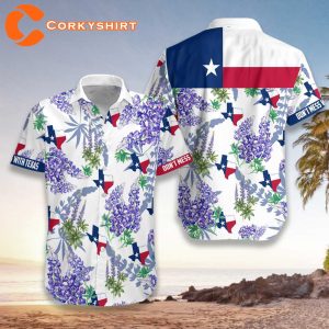 Button Down Floral And Flag Texas Hawaiian Shirt