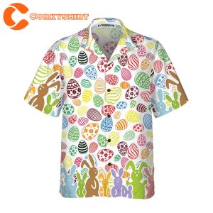 Colorful Rabbits And Easter Eggs Seamless Pattern Hawaiian Shirts