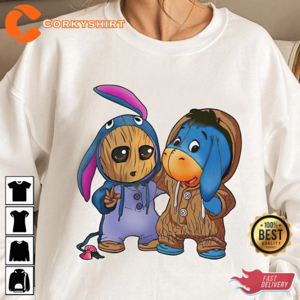 Disney Eeyore And Baby Groot Cute Friends Unisex T-Shirt