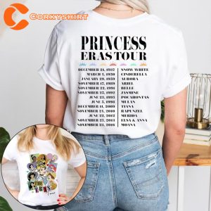 Disney Princess Eras Tour 2023 Merch Double-Sided Shirt Disney Princess Characters Girl Trip Disney Princess T-Shirt