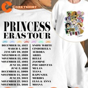 Disney Princess Eras Tour 2023 Merch Double-Sided Shirt Disney Princess Characters Girl Trip Disney Princess T-Shirt
