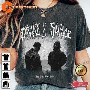 Drake 21 Savage Its All a Blur Tour Metal Style Graphic T-Shirt