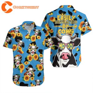 Easily Distracted By Cows And Sunflowers Hawaiian Shirt