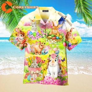 Easter Rabbit Chilling In The Flower Landscape Hawaiian Shirt For Men