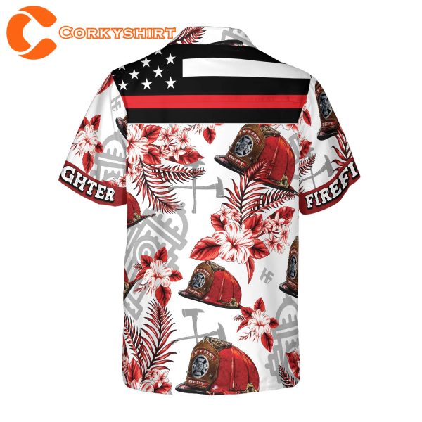 Firefighter Red Helmet Black American Flag Hawaiian Shirt