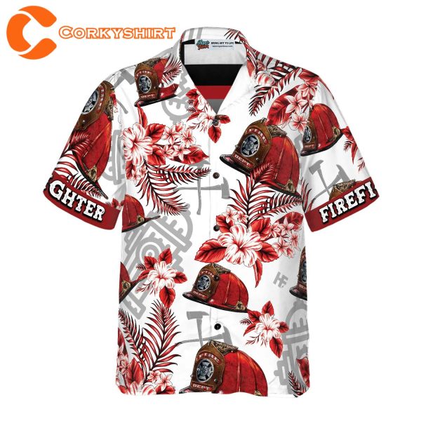 Firefighter Red Helmet Black American Flag Hawaiian Shirt