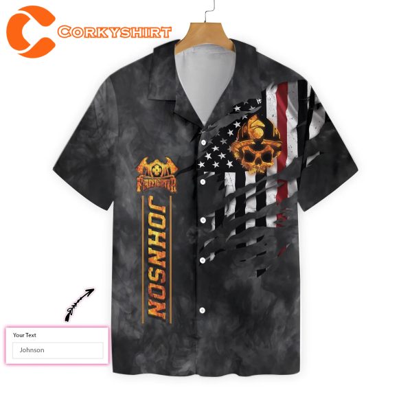 Firefighter Skull And Ripped American Flag Hawaiian Shirt