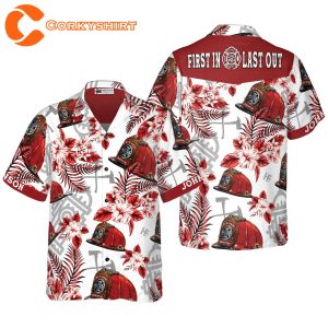 First In Last Out Seamless Pattern Firefighter Red Custom Hawaiian Shirt