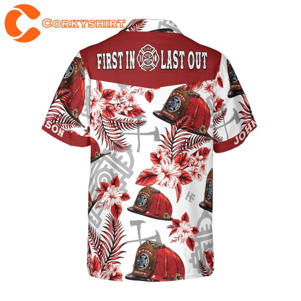 First In Last Out Seamless Pattern Firefighter Red Custom Hawaiian Shirt