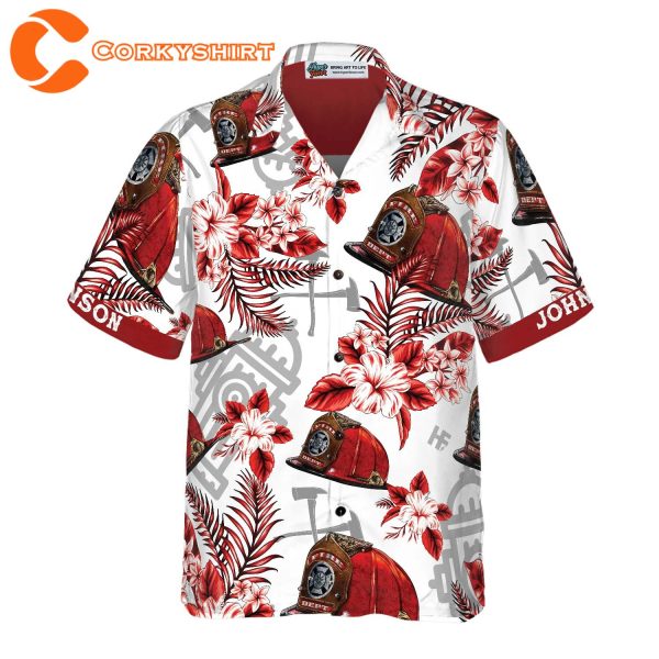 First In Last Out Seamless Pattern Firefighter Red Custom Hawaiian Shirt