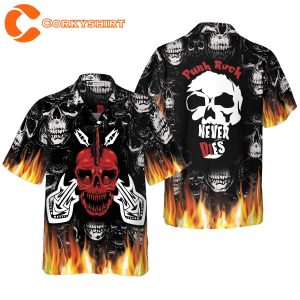 Flame Electric Guitar Crossbones And Skull Hawaiian Shirt