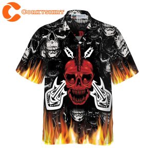 Flame Electric Guitar Crossbones And Skull Hawaiian Shirt