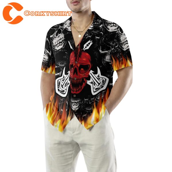 Flame Electric Guitar Crossbones And Skull Hawaiian Shirt