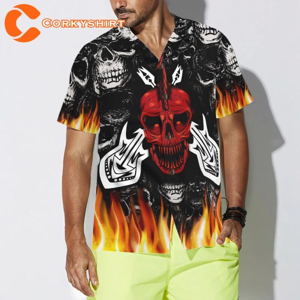 Flame Electric Guitar Crossbones And Skull Hawaiian Shirt