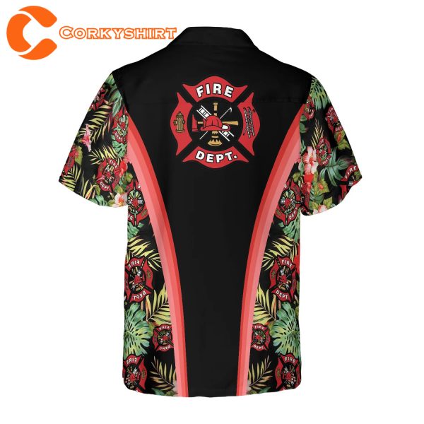 Floral And Leaves Fire Dept Logo Firefighter Hawaiian