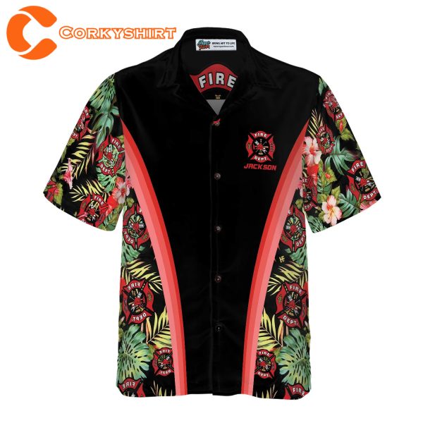 Floral And Leaves Fire Dept Logo Firefighter Hawaiian