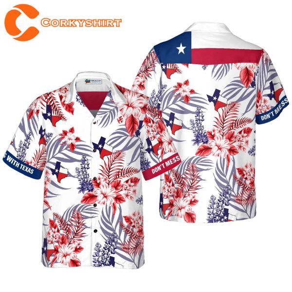 Floral Bluebonnet Dont Mess with Texas Hawaiian Shirt For Men