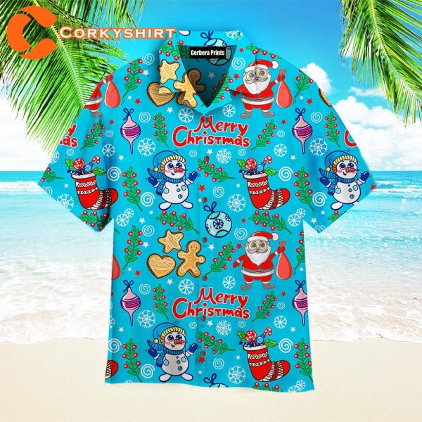 Funny Christmas On Blue Pattern Aloha Hawaiian Shirts For Men For Women