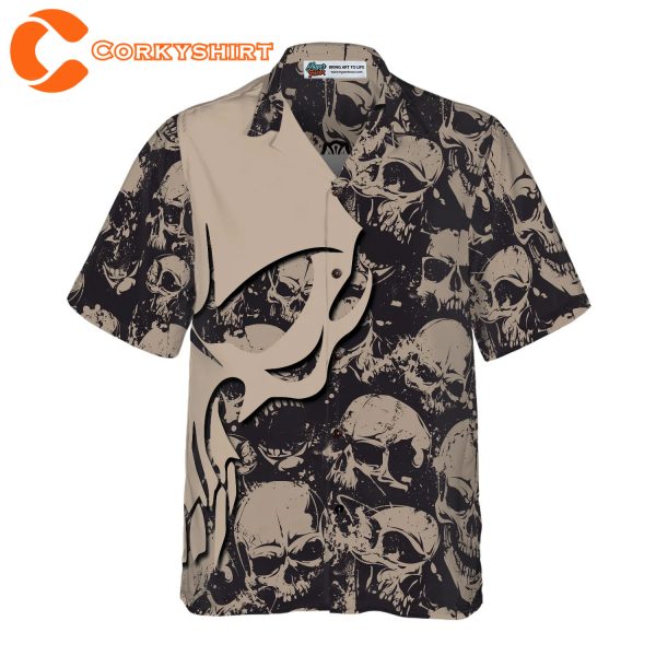 Gothic Winged Black And White Skull Pattern Hawaiian Shirt