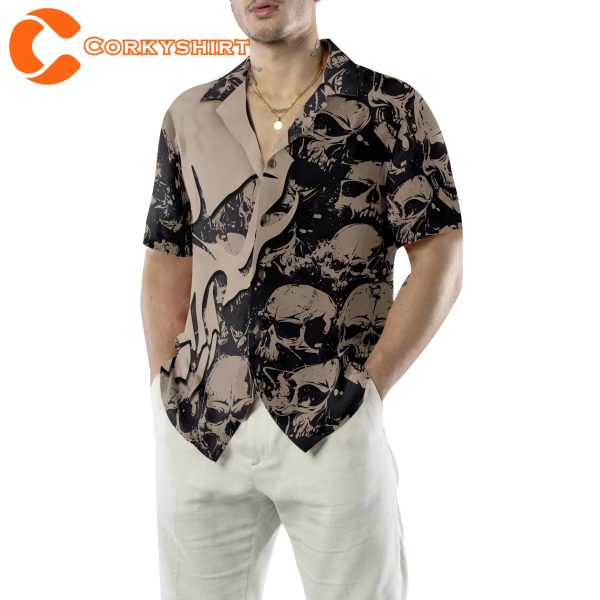 Gothic Winged Black And White Skull Pattern Hawaiian Shirt