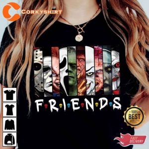 Horror Halloween Friends Van With Clown Scary Movie Villians T-Shirt