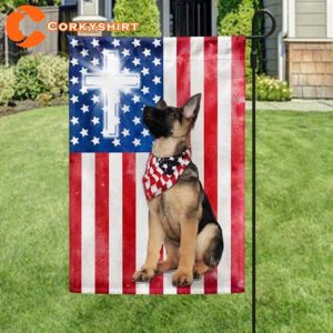 Patriotic German Shepherd Christian Cross American Flag