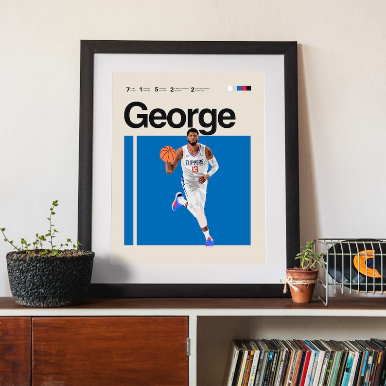 Paul George Poster LA Clippers Helvetica Mid-Century Modern NBA Fans