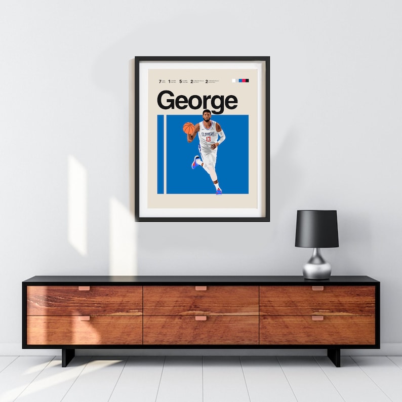 Paul George Poster LA Clippers Helvetica Mid-Century Modern NBA Fans